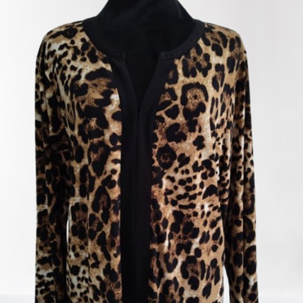 Calvin Klein Leopard Print Women's Blouse Size Medium - Brown Black & White